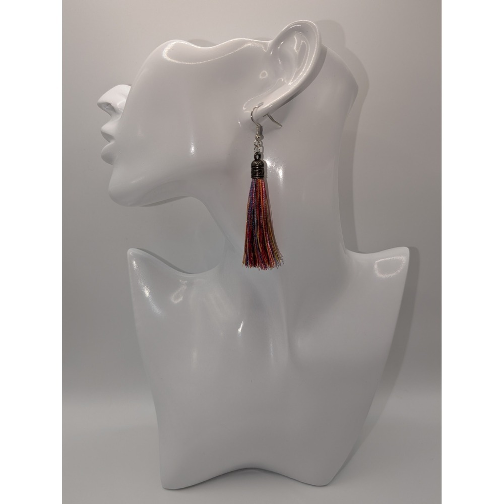 Handmade Rainbow Colored Earrings Tassel Fringe Boho Festival 3.25" NEW (Pair 2)